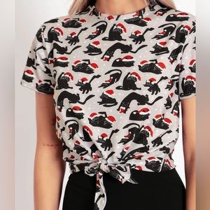 Blackmilk “CATS IN HATS TIE FRONT TEE” Size Small S NWT Xmas Christmas